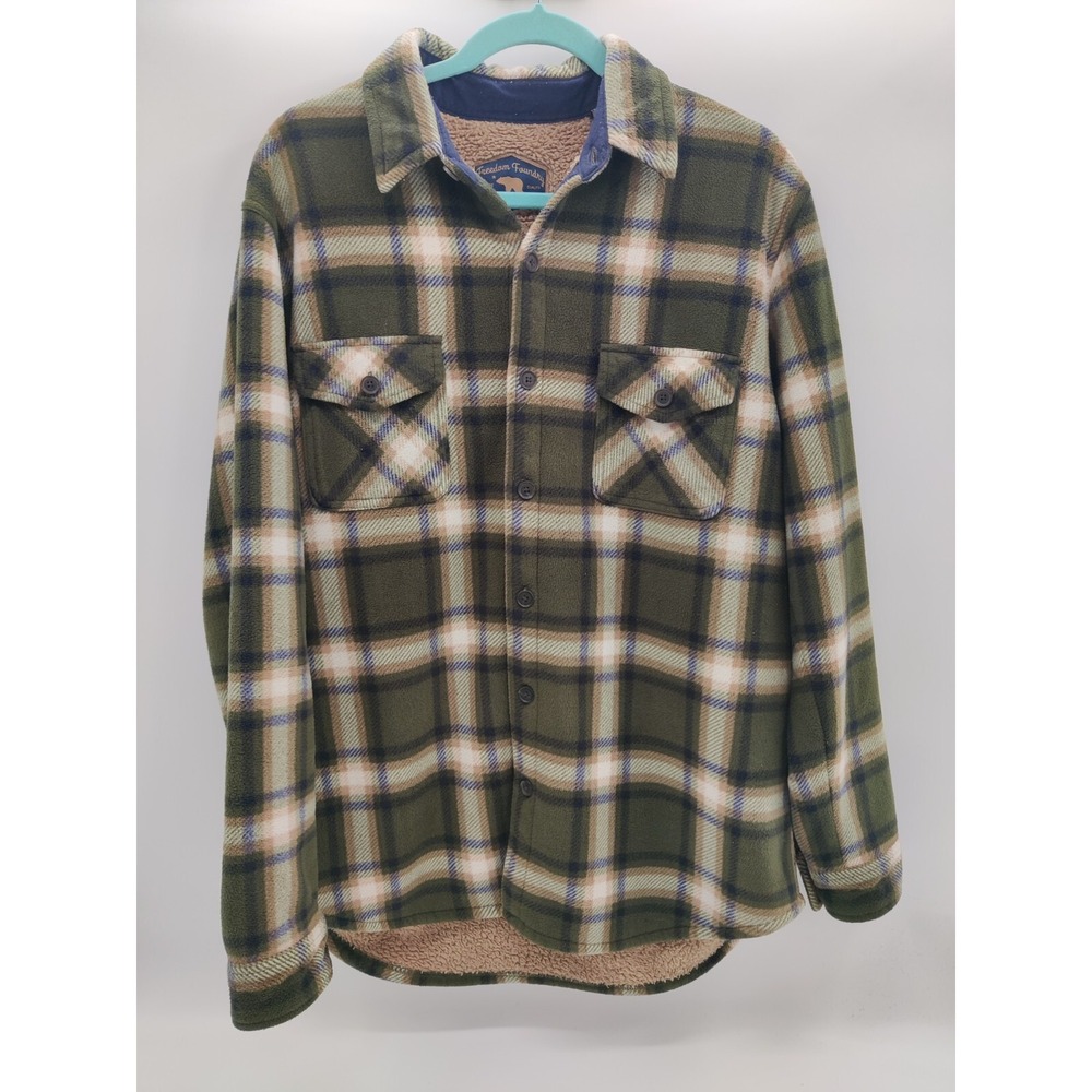 Freedom Foundry Men's L/G Green Plaid‎ Sherpa Lined Fleece Shirt Jacket
